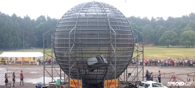 Car driving in a loop inside a death cage ball just ignores gravity
